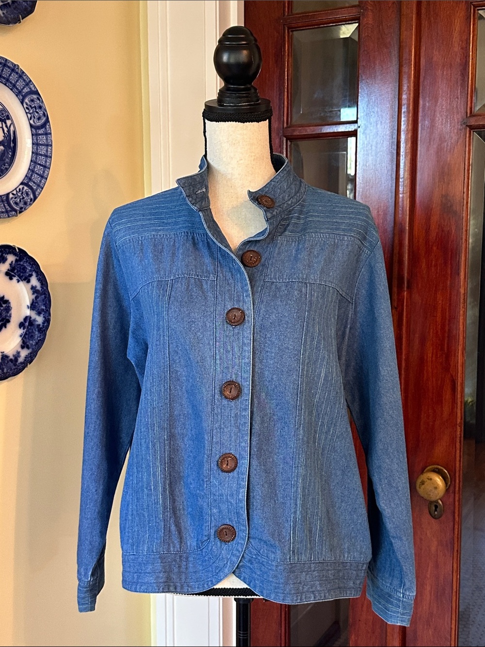 Breckenridge | VTG Blue Denim Striped Button-Front Shacket Jacket, Size LP